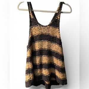 Free People Black and Tan Striped Tank Top